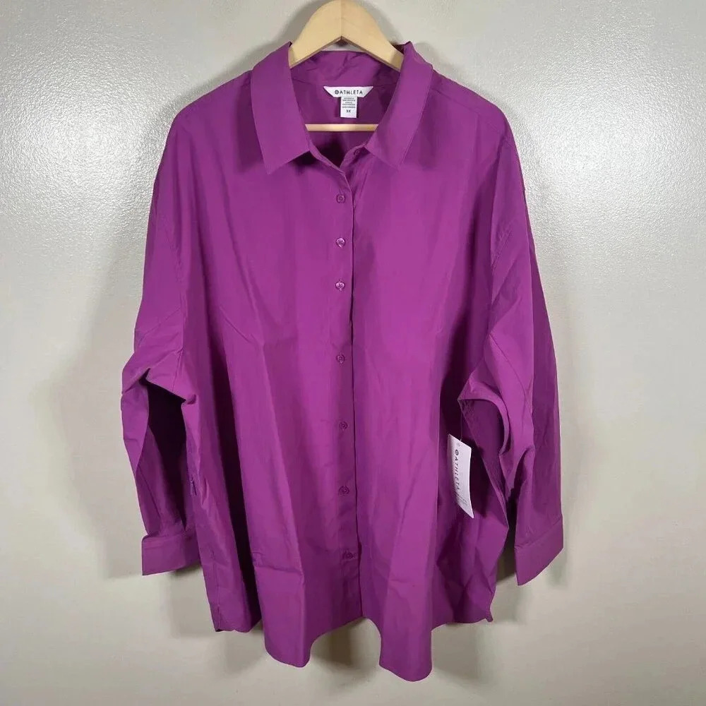 Athleta Oversized Poplin Top Button Up Size 3X Jazzy Purple Work Travel Office